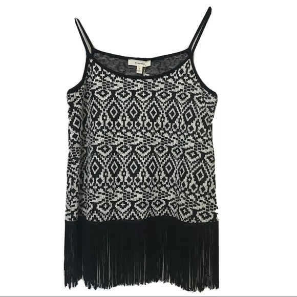New Freeway 90s Vibe Fringe Boxy Oversize Camisole Top Black White Tribal Aztec - Picture 8 of 8